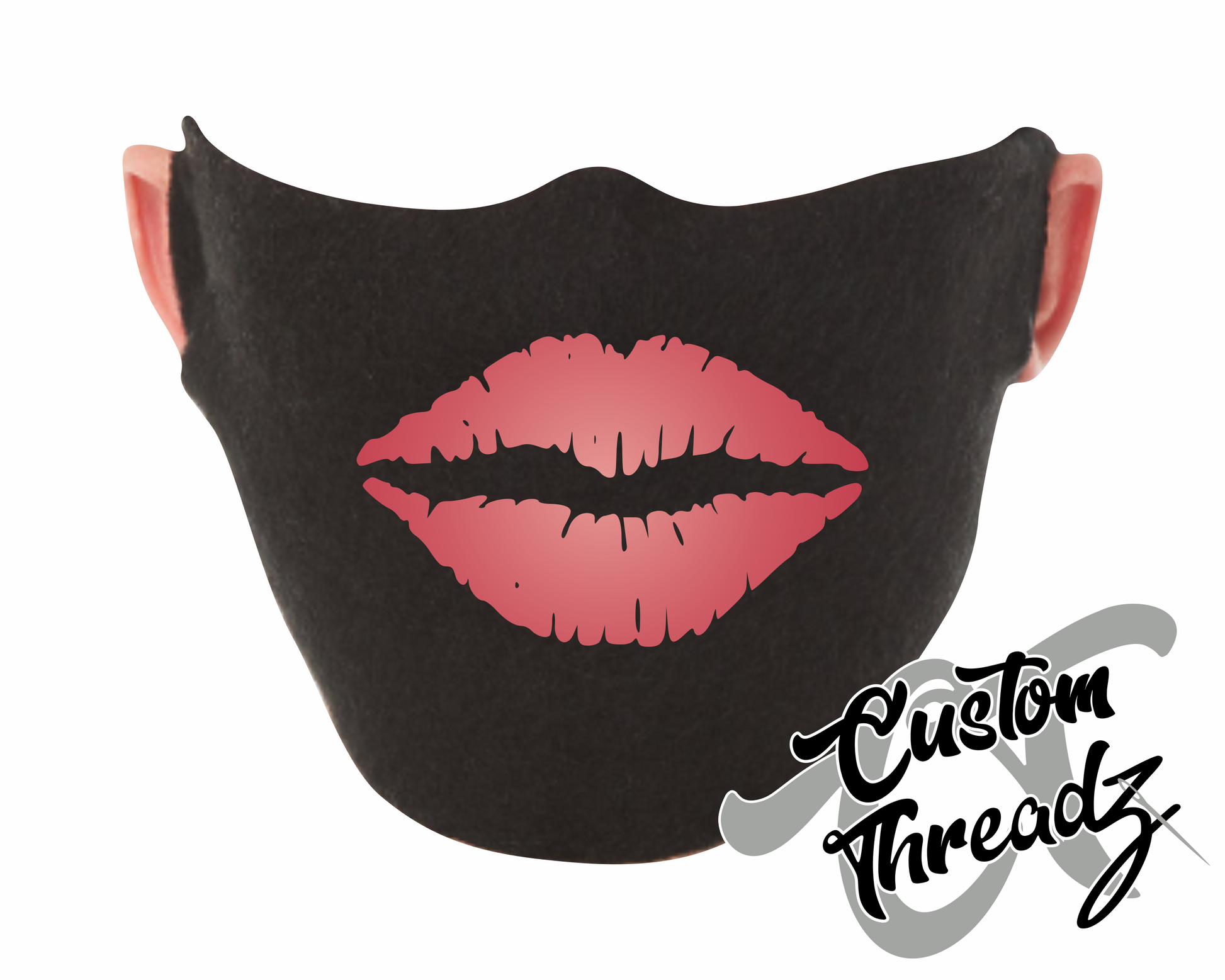 black face mask with red lips DTG printed design