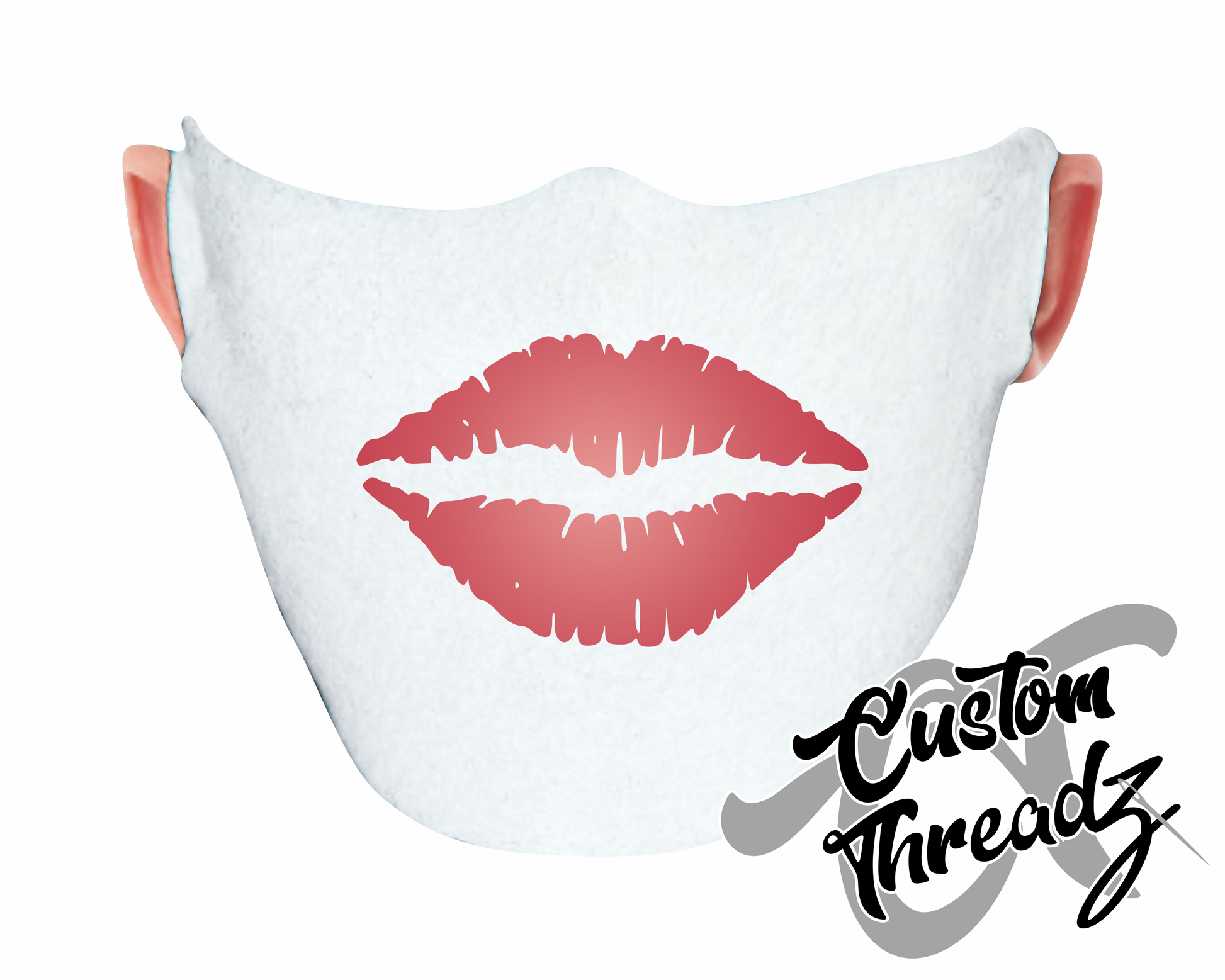 white face mask with red lips DTG printed design