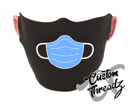 black face mask with blue surgical face mask DTG printed design