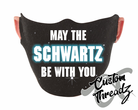 black face mask with may the schwartz be with you star wars space balls DTG printed design