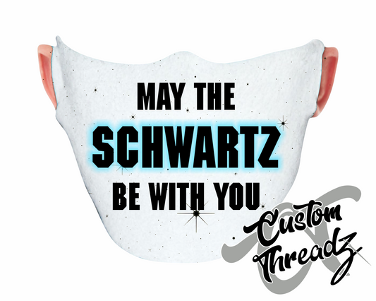 white face mask with may the schwartz be with you star wars space balls DTG printed design