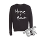 black crewneck sweatshirt with hussle + motivate nipsey hussle DTG printed design