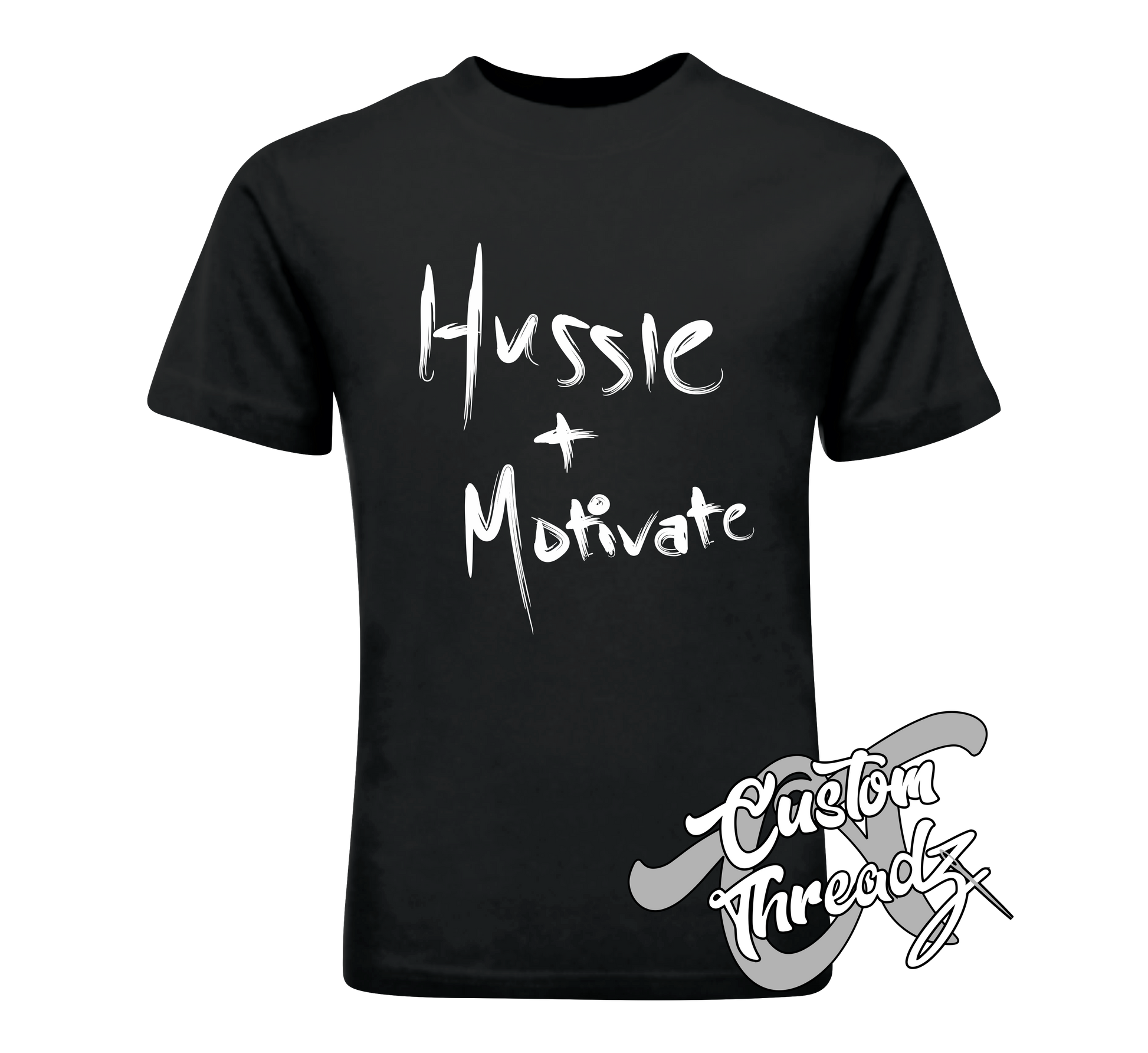 black tee with hussle + motivate nipsey hussle DTG printed design