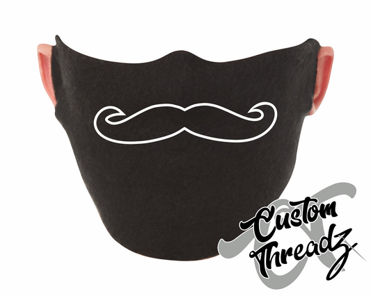 black face mask with mustache DTG printed design