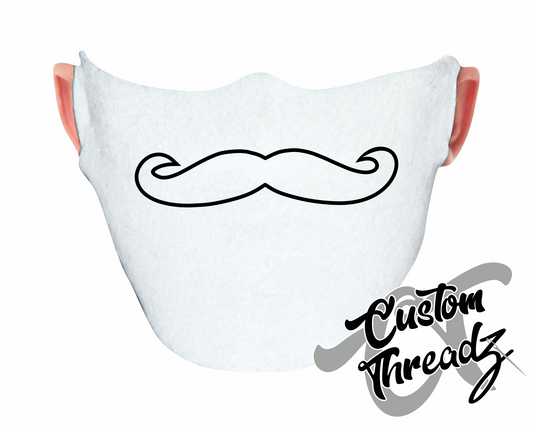 white face mask with mustache DTG printed design
