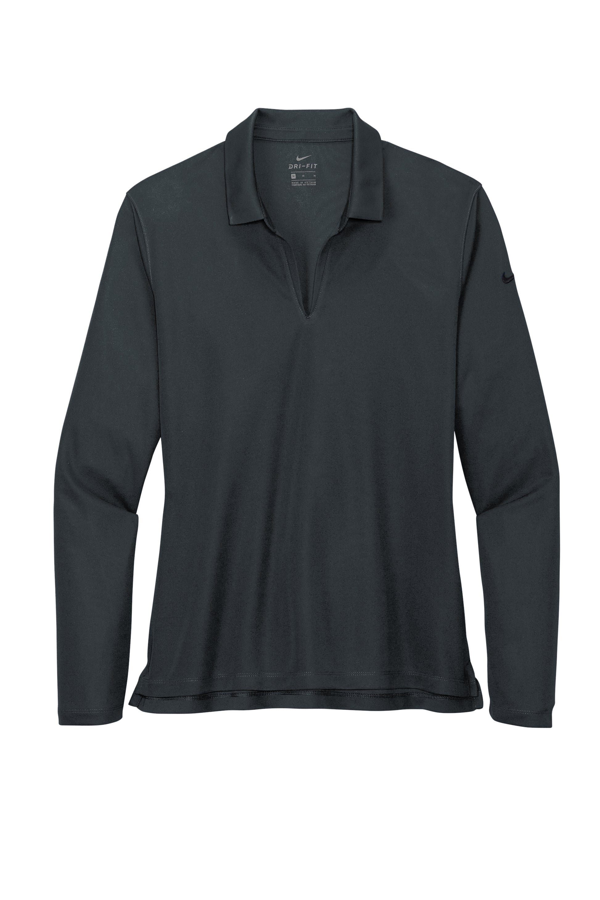 nike womens dri-fit pique long sleeve polo anthracite grey