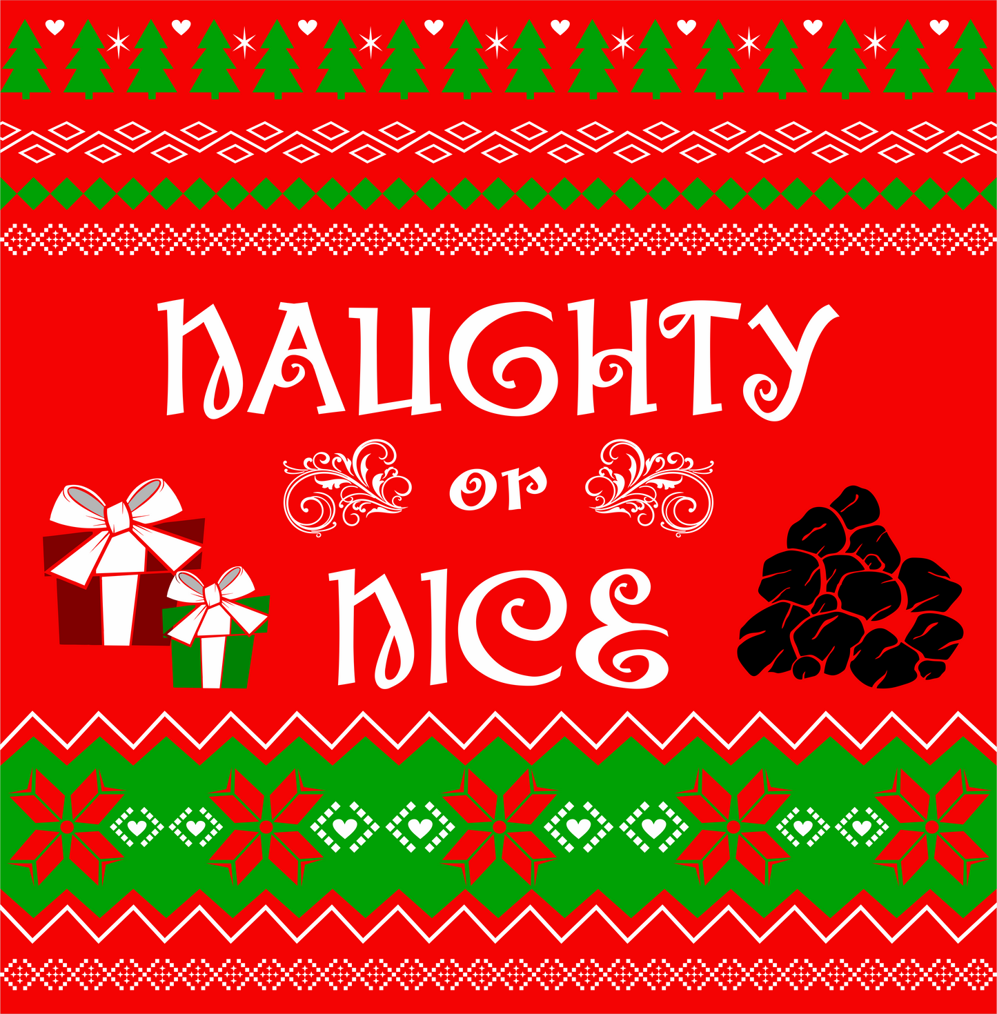 naughty or nice christmas style sweater DTG design graphic
