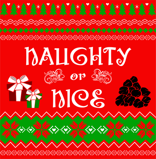 naughty or nice christmas sweater style DTG design graphic