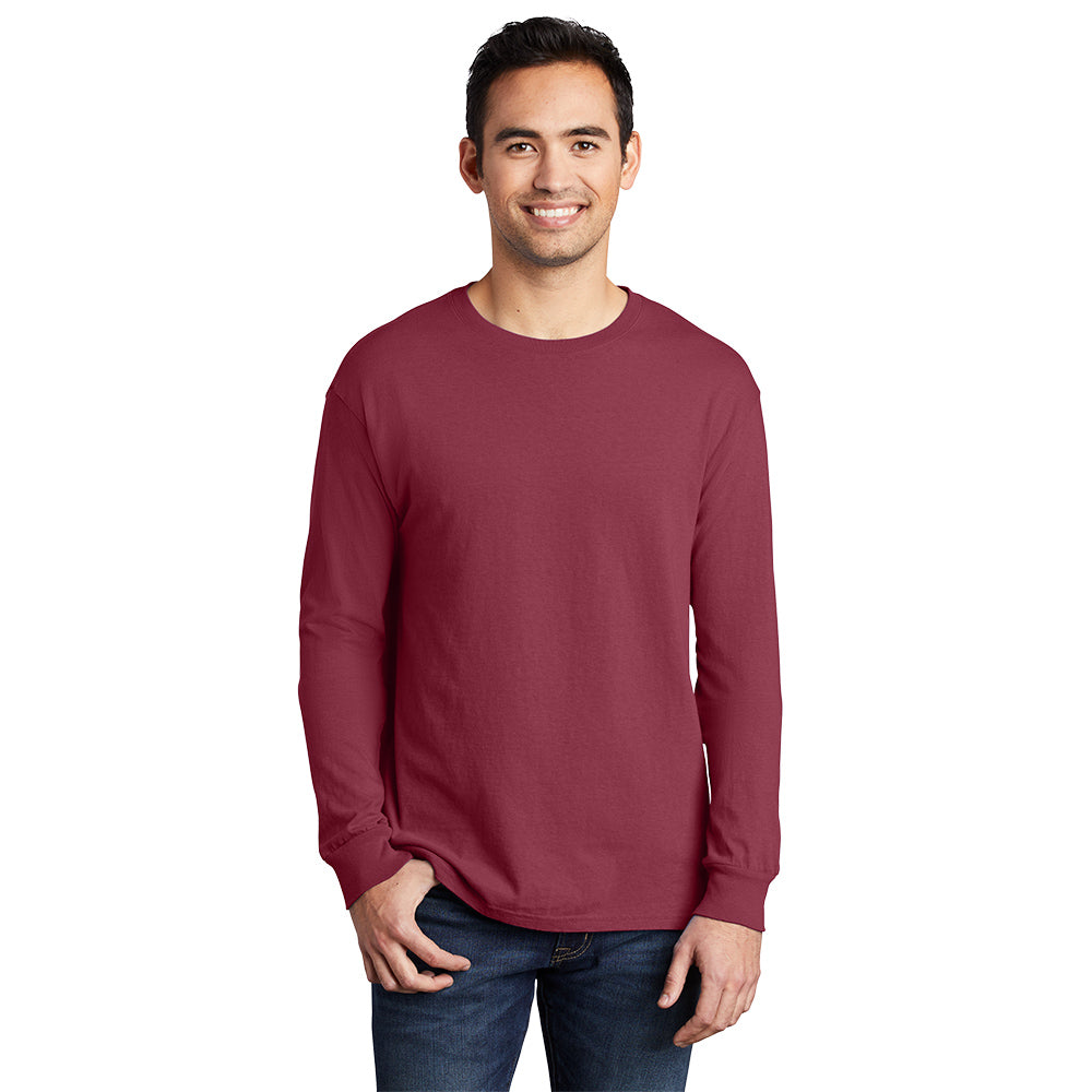 port & company unisex pigment-dyed long sleeve tee merlot red