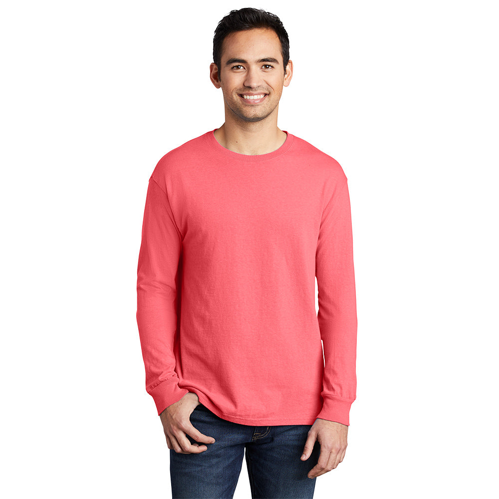 port & company unisex pigment-dyed long sleeve tee neon coral
