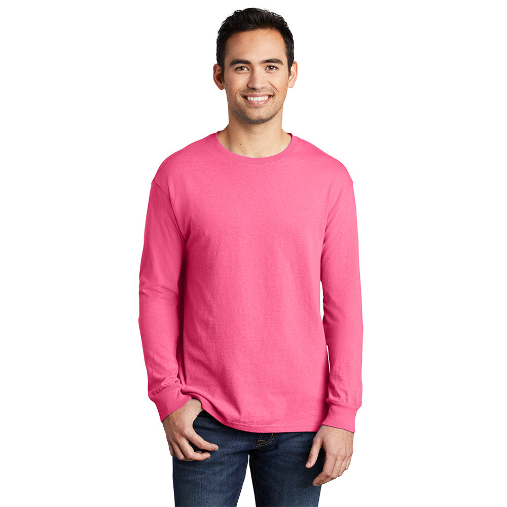 port & company unisex pigment-dyed long sleeve tee neon pink