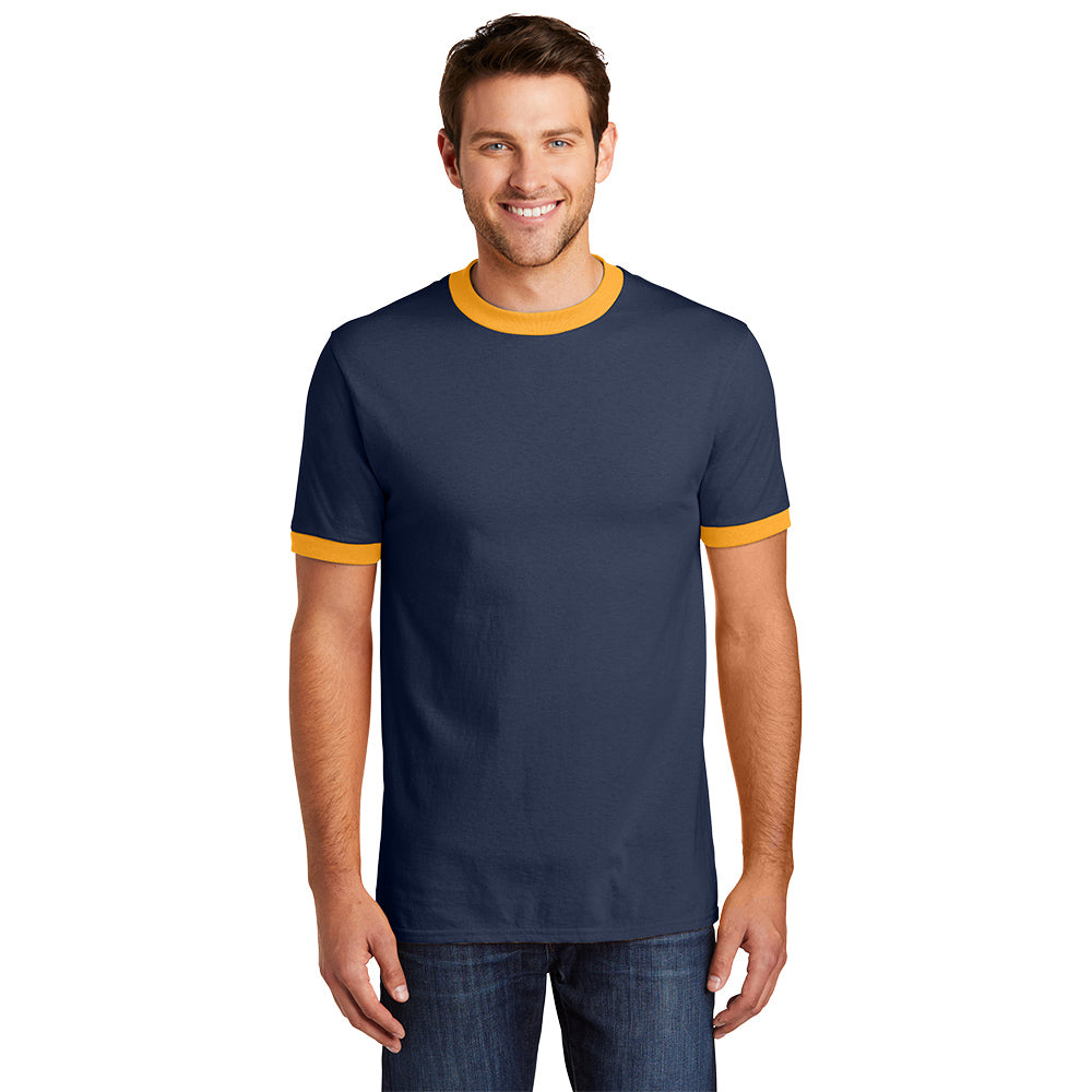 port & company core cotton ringer tee navy gold