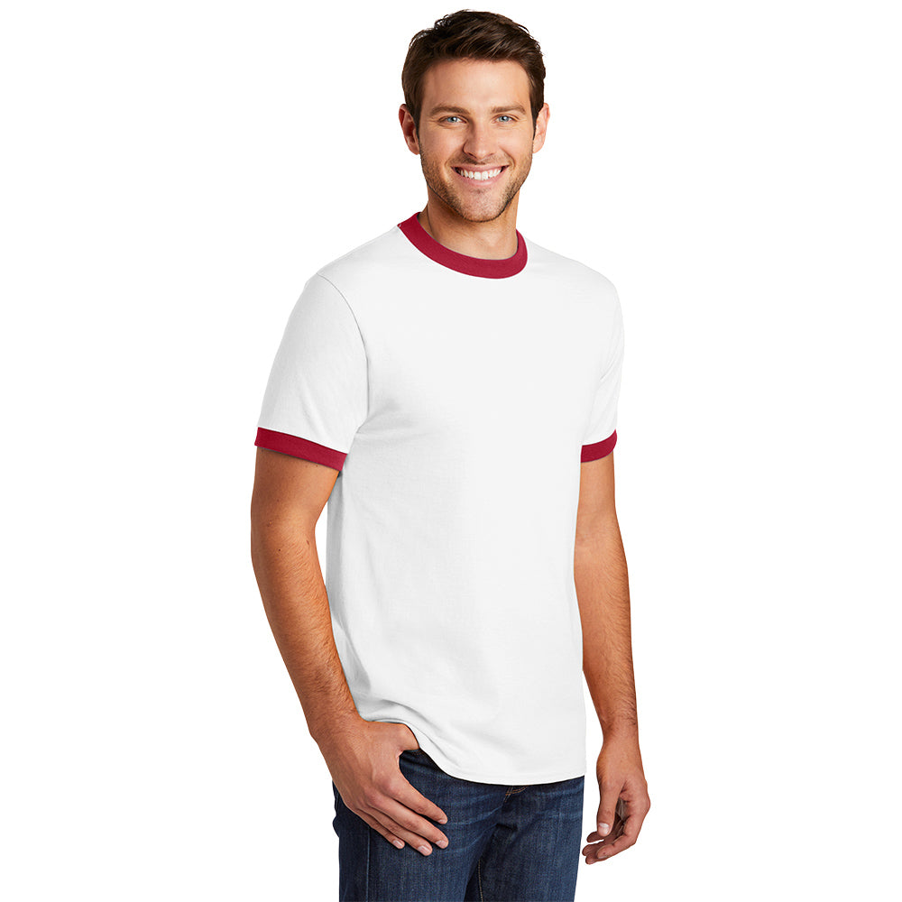 port & company core cotton ringer tee white red