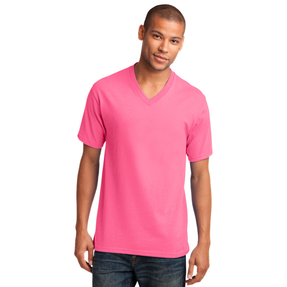 port & company core cotton v-neck tee neon pink