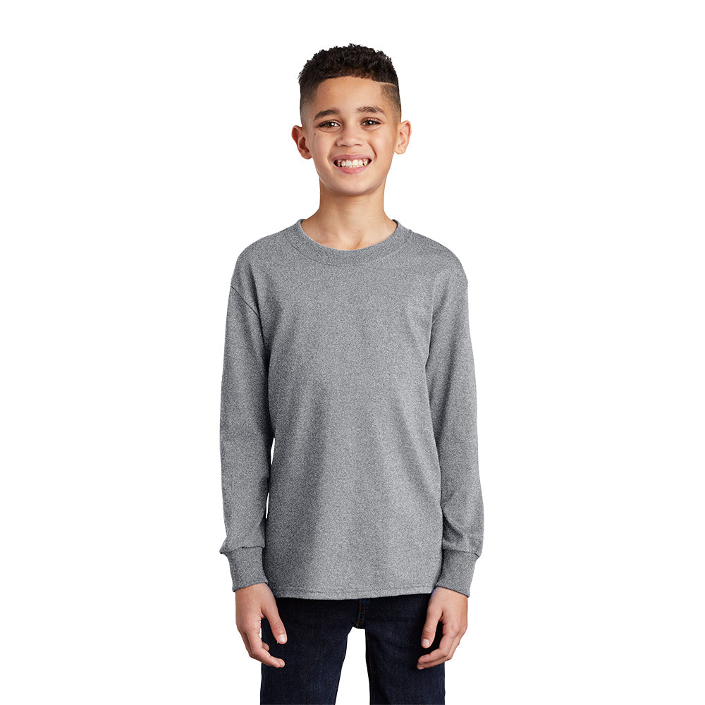 port & company youth core cotton long sleeve tee athletic heather grey