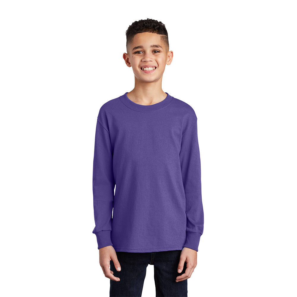 port & company youth core cotton long sleeve tee purple