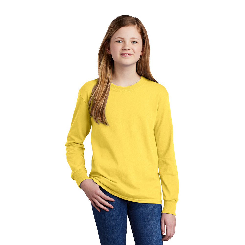 port & company youth core cotton long sleeve tee yellow