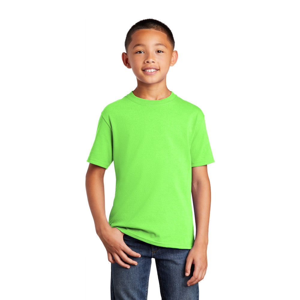 port & company youth core cotton tee neon green