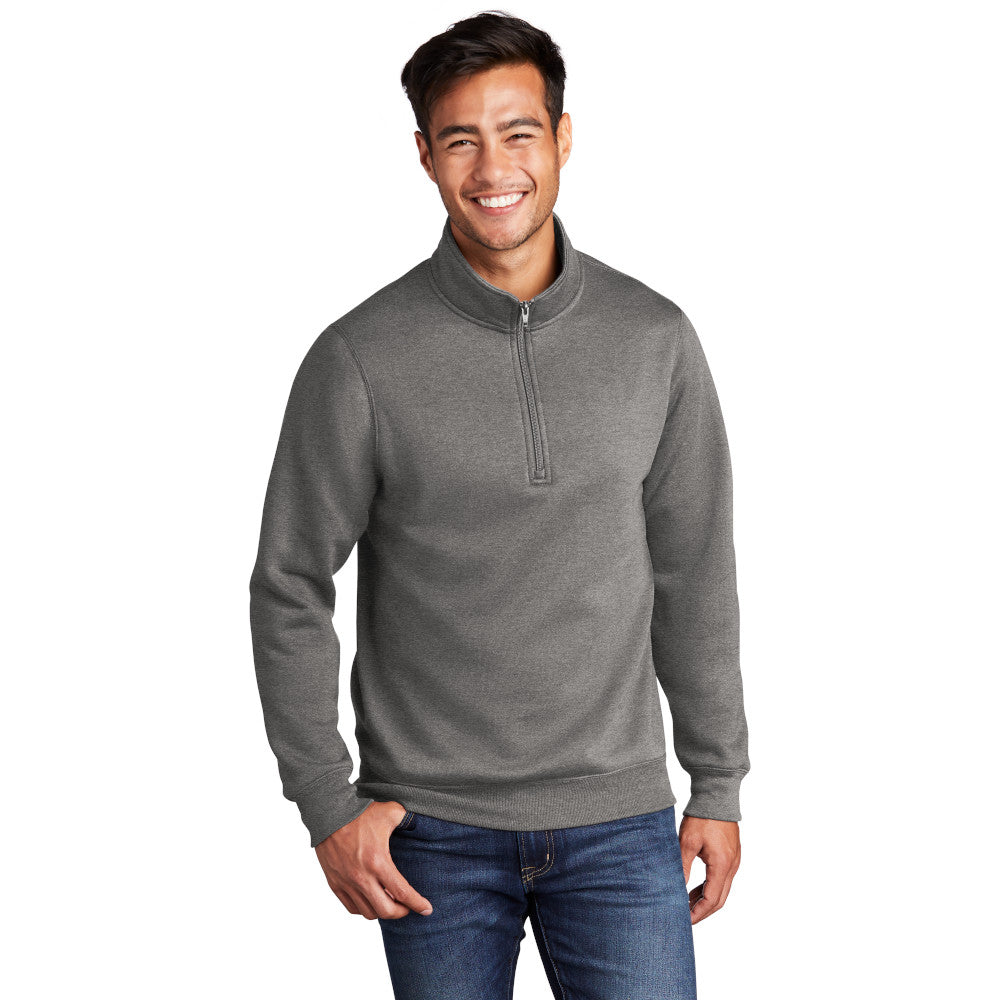 port & company core fleece 1/4-zip pullover sweatshirt graphic heather grey