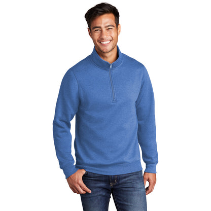 port & company core fleece 1/4-zip pullover sweatshirt heather royal blue
