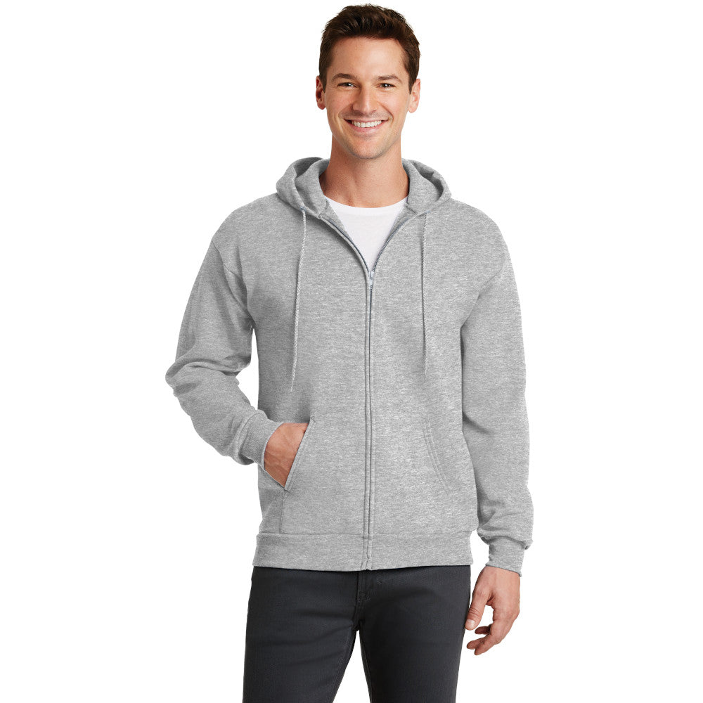 port & company core fleece full zip pullover hooded sweatshirt ash grey