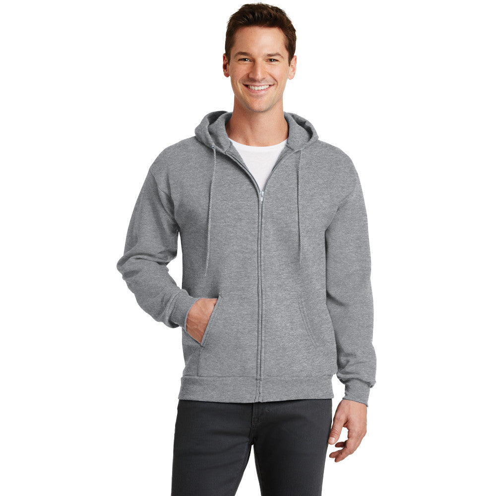 port & company core fleece full zip pullover hooded sweatshirt athletic heather grey