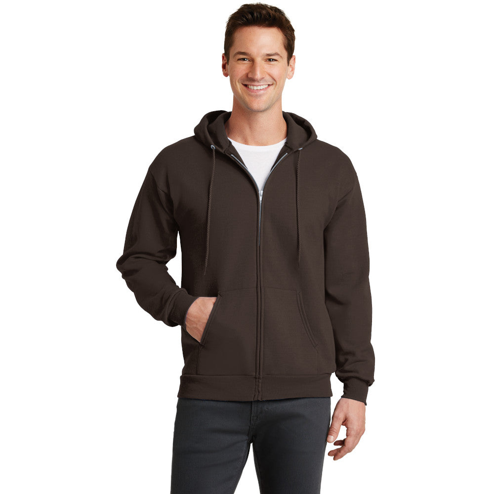 port & company core fleece full zip pullover hooded sweatshirt dark chocolate brown