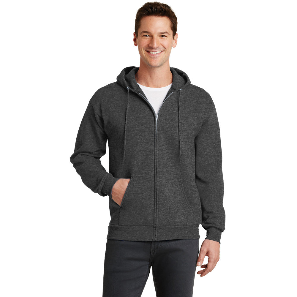 port & company core fleece full zip pullover hooded sweatshirt dark heather grey