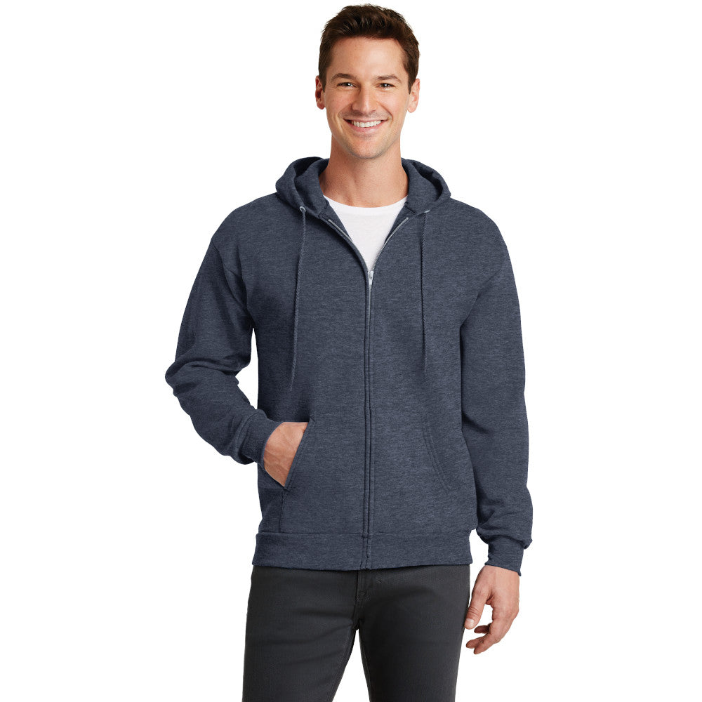 port & company core fleece full zip pullover hooded sweatshirt heather navy