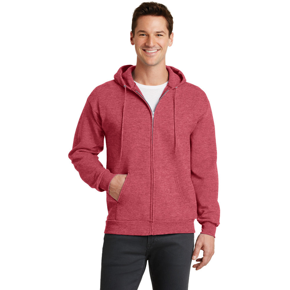 port & company core fleece full zip pullover hooded sweatshirt heather red