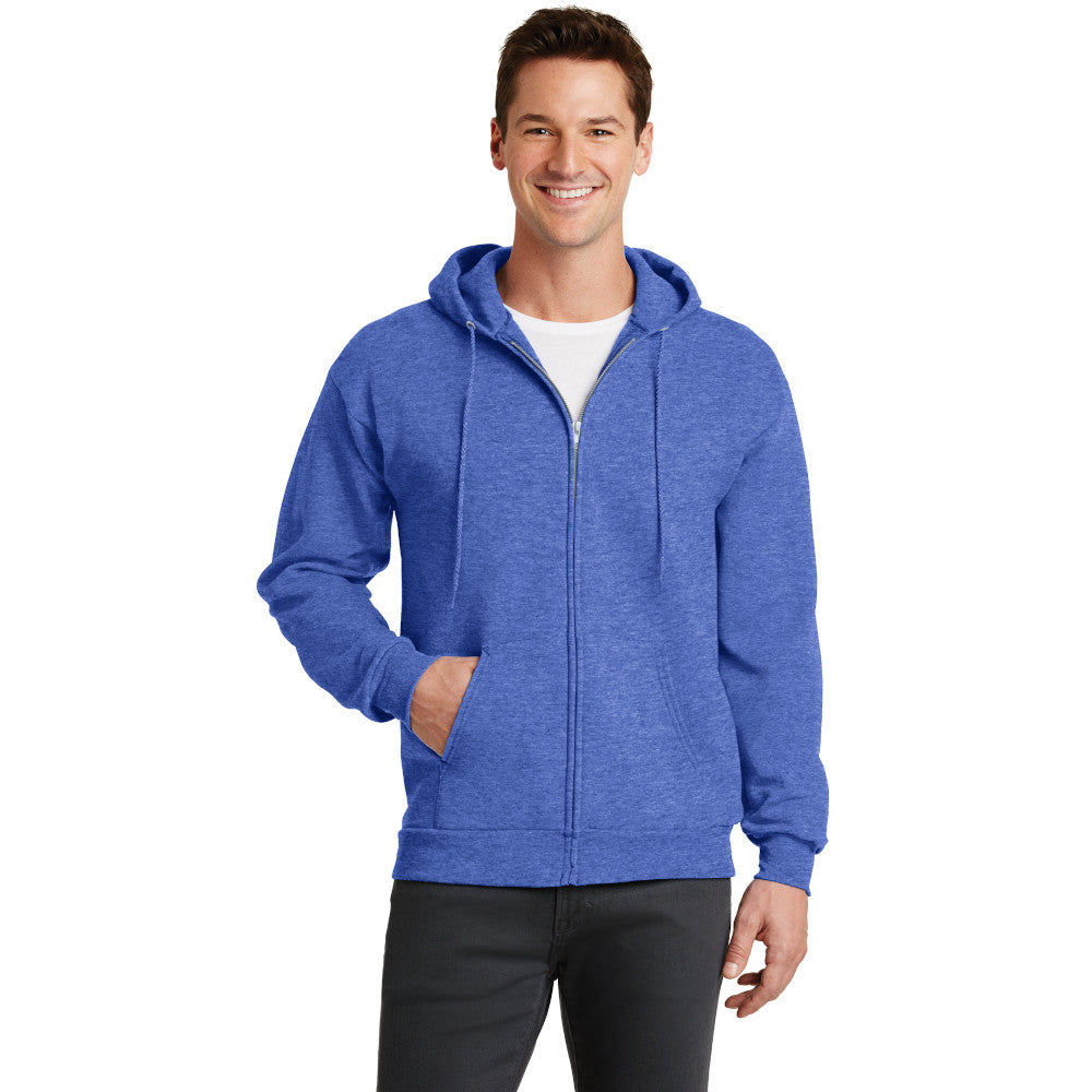 port & company core fleece full zip pullover hooded sweatshirt heather royal blue