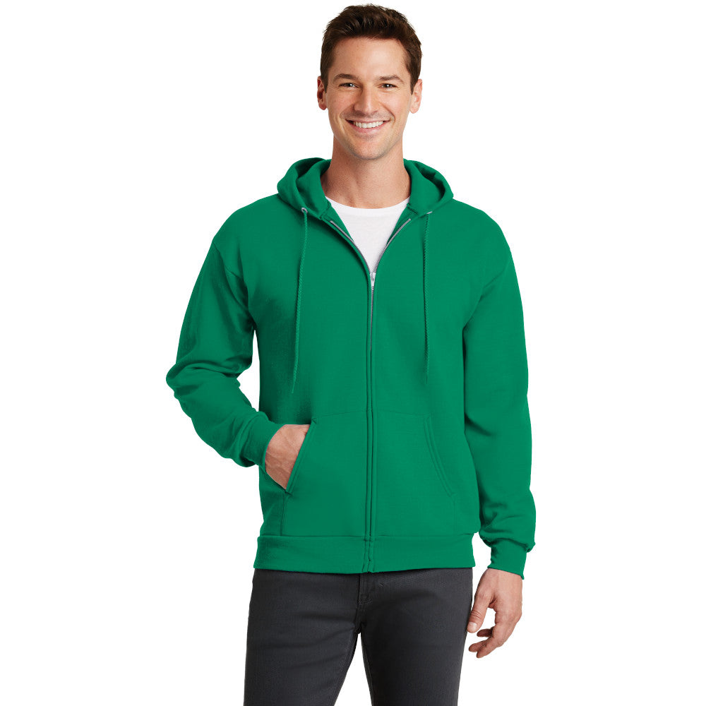 port & company core fleece full zip pullover hooded sweatshirt kelly green