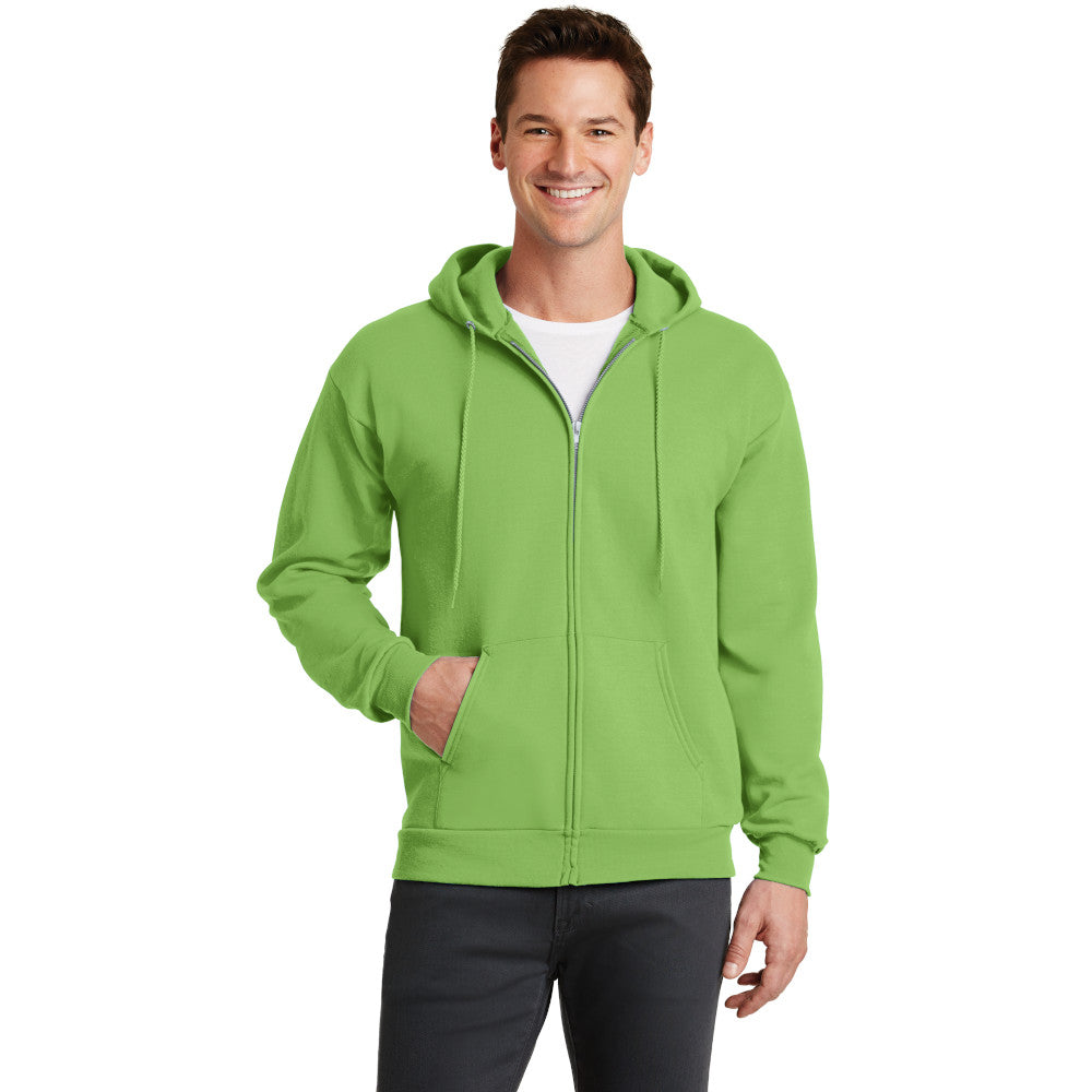 port & company core fleece full zip pullover hooded sweatshirt lime green