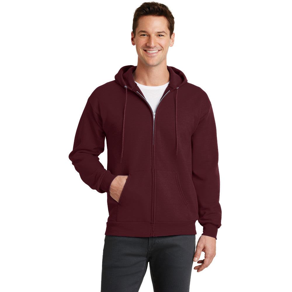 port & company core fleece full zip pullover hooded sweatshirt maroon