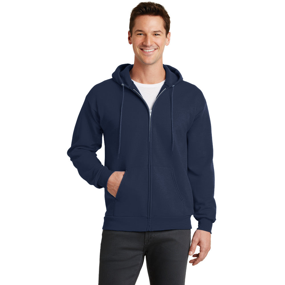 port & company core fleece full zip pullover hooded sweatshirt navy