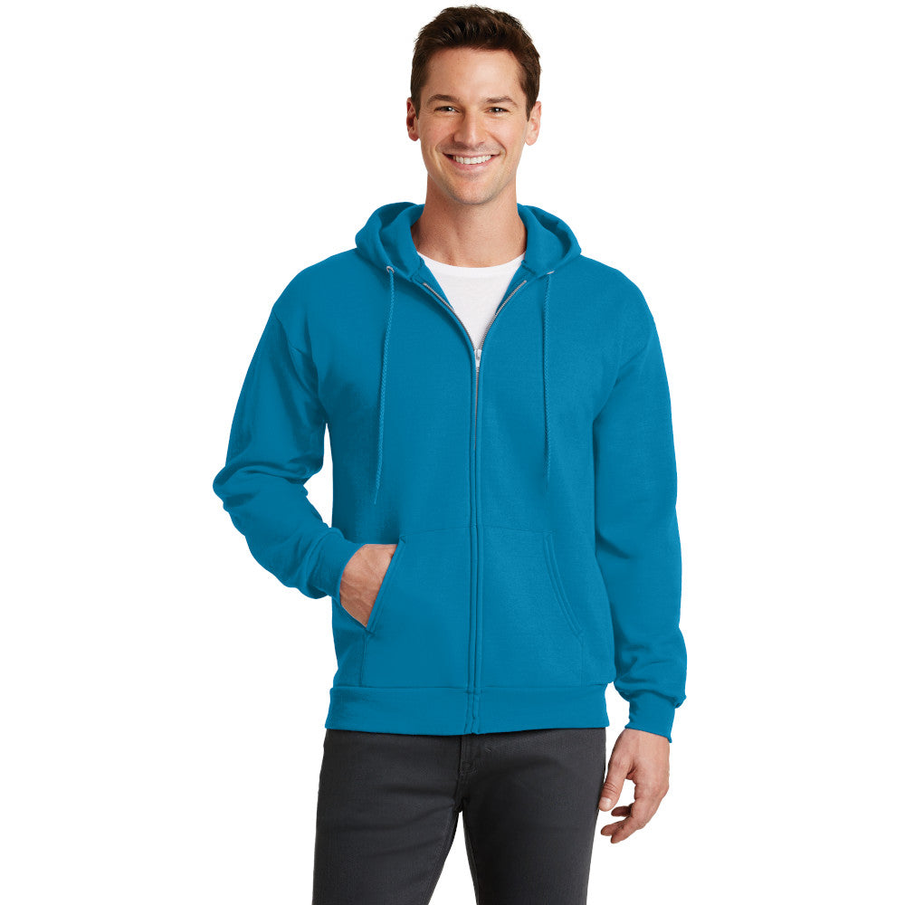 port & company core fleece full zip pullover hooded sweatshirt neon blue