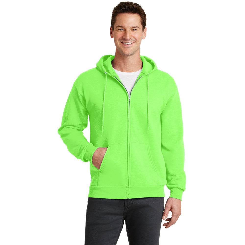 port & company core fleece full zip pullover hooded sweatshirt neon green