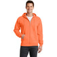 port & company core fleece full zip pullover hooded sweatshirt neon orange