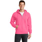 port & company core fleece full zip pullover hooded sweatshirt neon pink