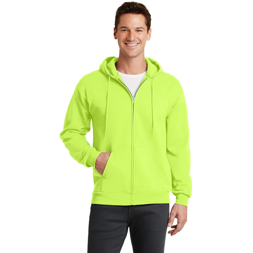 port & company core fleece full zip pullover hooded sweatshirt neon yellow