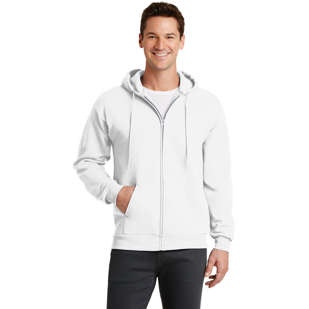 port & company core fleece full zip pullover hooded sweatshirt white