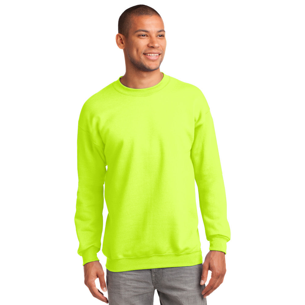 port & company tall fleece crewneck sweatshirt safety green