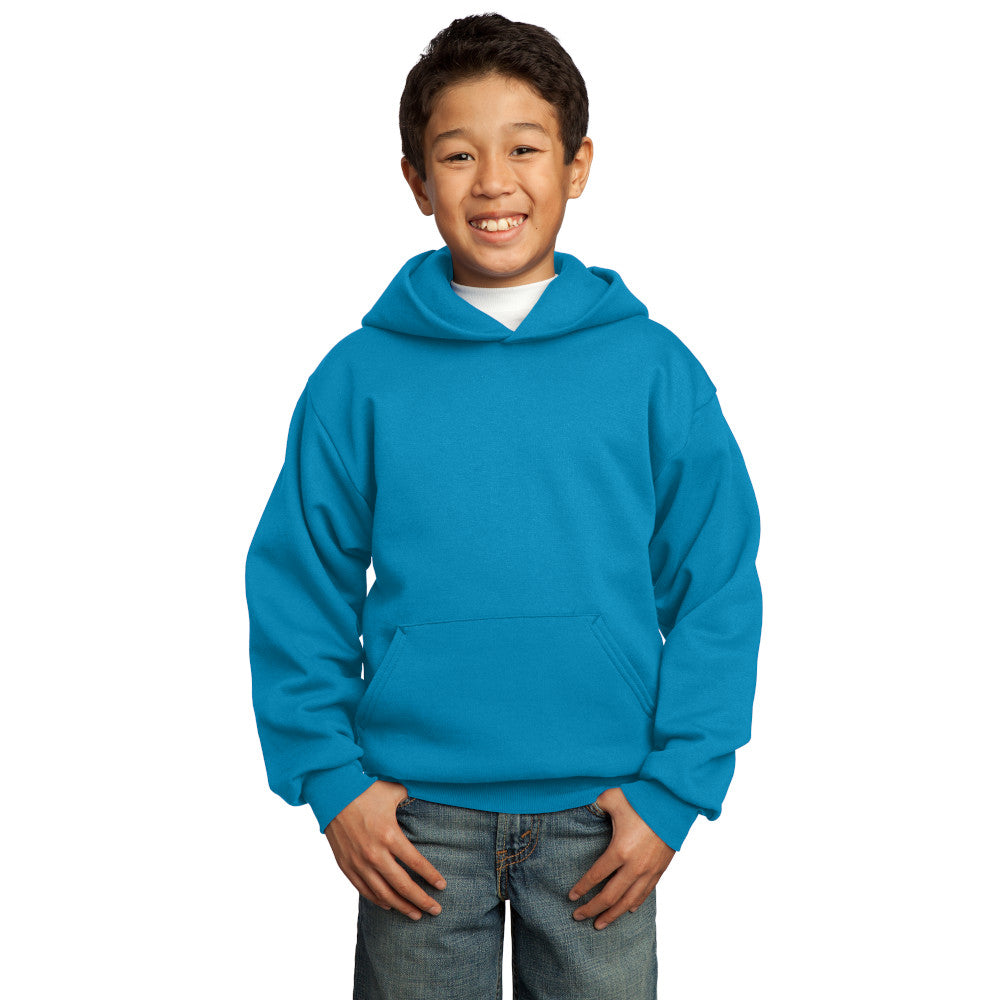 port & company youth fleece hoodie neon blue