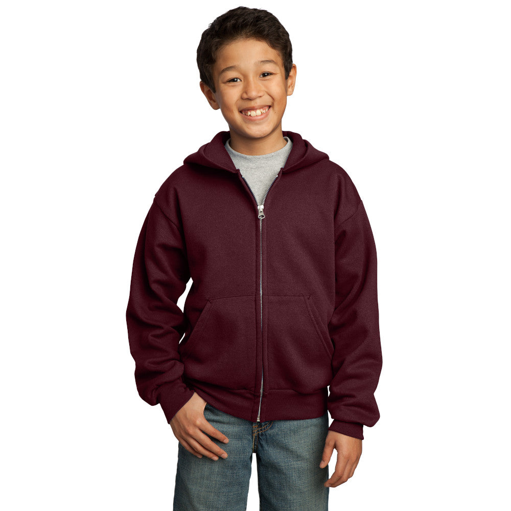 port & company youth fleece full zip hoodie maroon