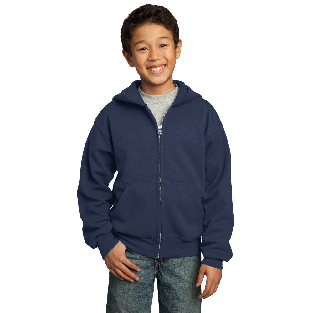 port & company youth fleece full zip hoodie navy