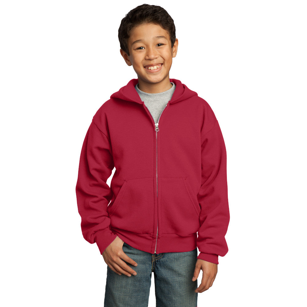 port & company youth fleece full zip hoodie red