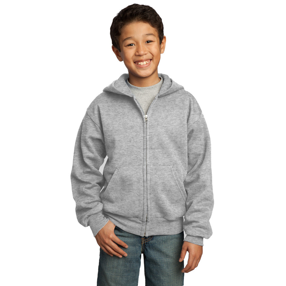 port & company youth fleece full zip hoodie ash grey