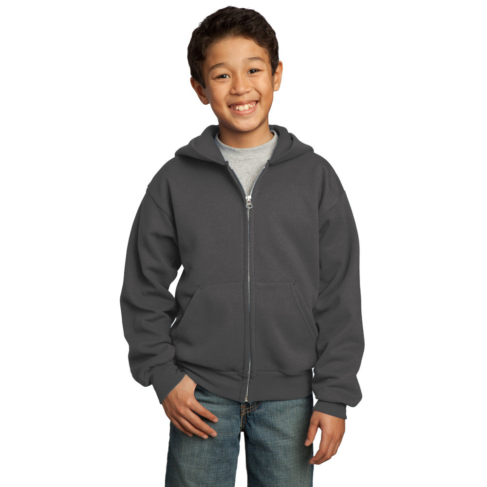 port & company youth fleece full zip hoodie charcoal grey