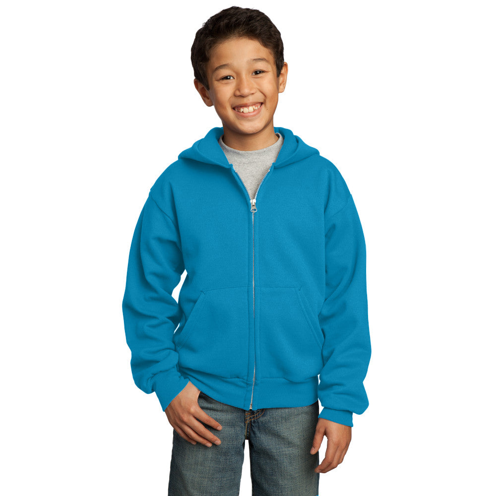 port & company youth fleece full zip hoodie neon blue