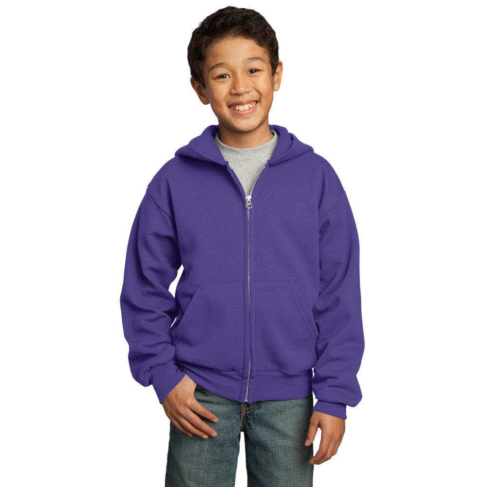 port & company youth fleece full zip hoodie purple